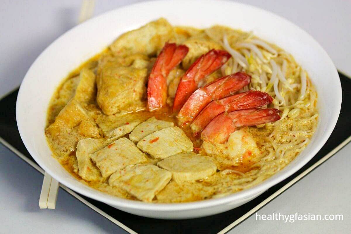 Malaysian Curry Laksa (King Prawns and Chicken Laksa) Gluten Free