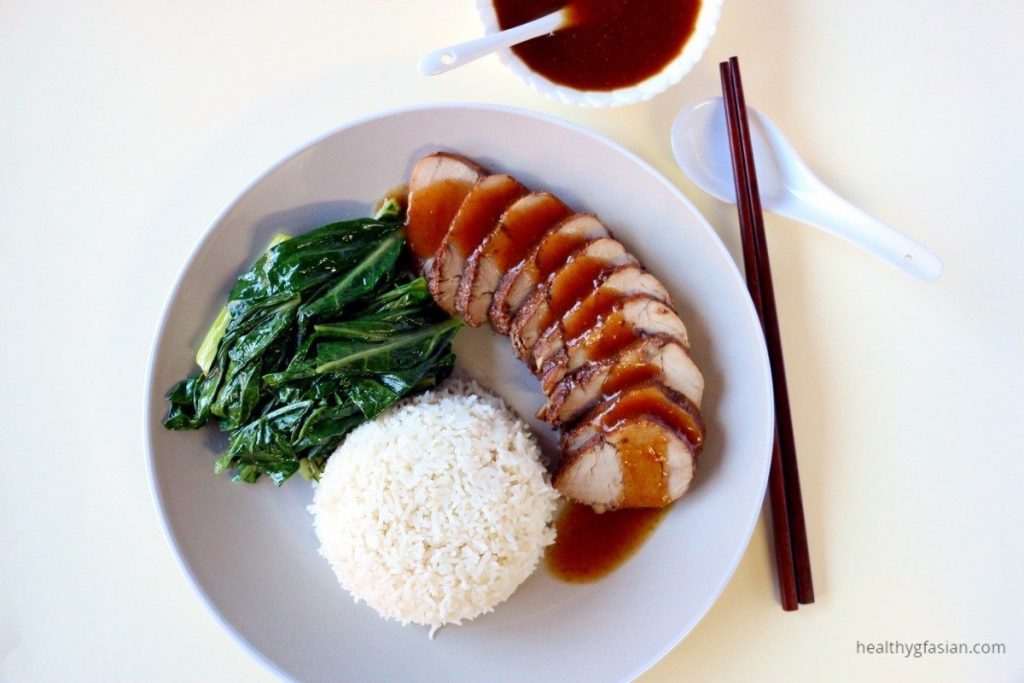 Char Siu with Choy Sum and Steamed Rice