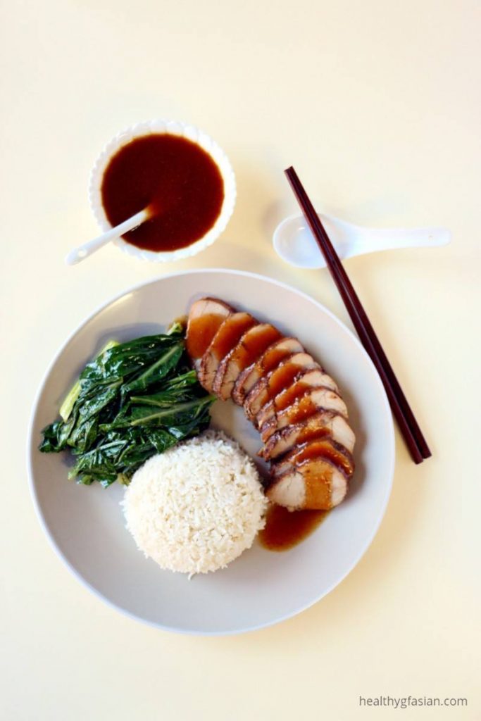gf Char Siu with Choy Sum and Steamed Rice
