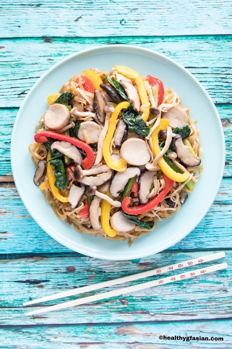 Asian Mushrooms and Vegetables Stir-Fry Noodles Gluten Free