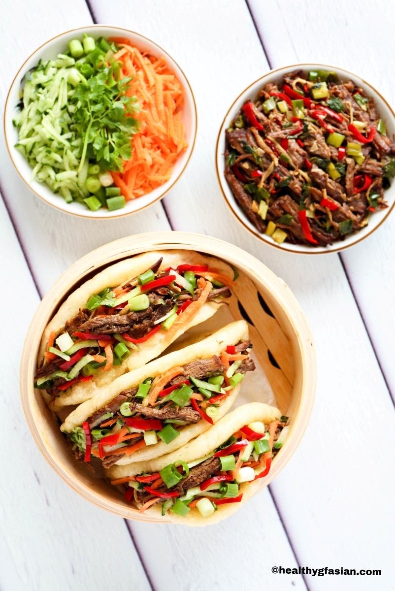 Gua Bao with 5 Spice Pulled Beef (Steamed Sandwich Buns) Gluten Free