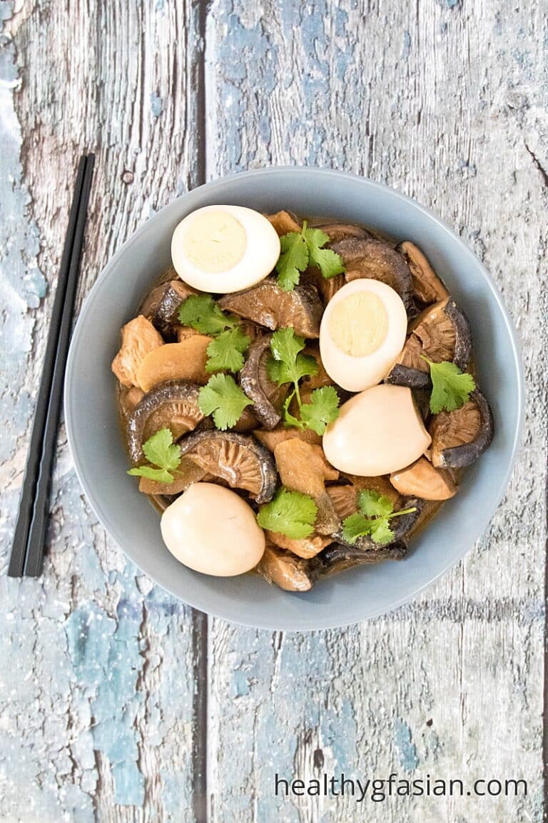 Braised Chicken Eggs and Mushrooms Aromatic and Glutenfree