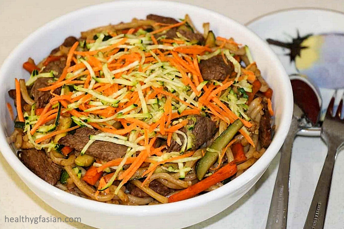 Beef and Zucchini Stir-Fry Noodles Gluten Free